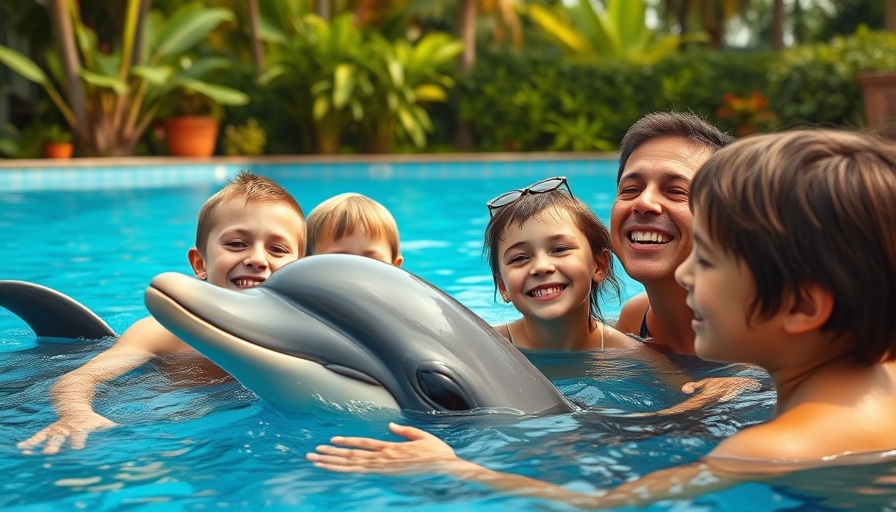 Cabo San Lucas Family Fun with children and dolphin in a pool.