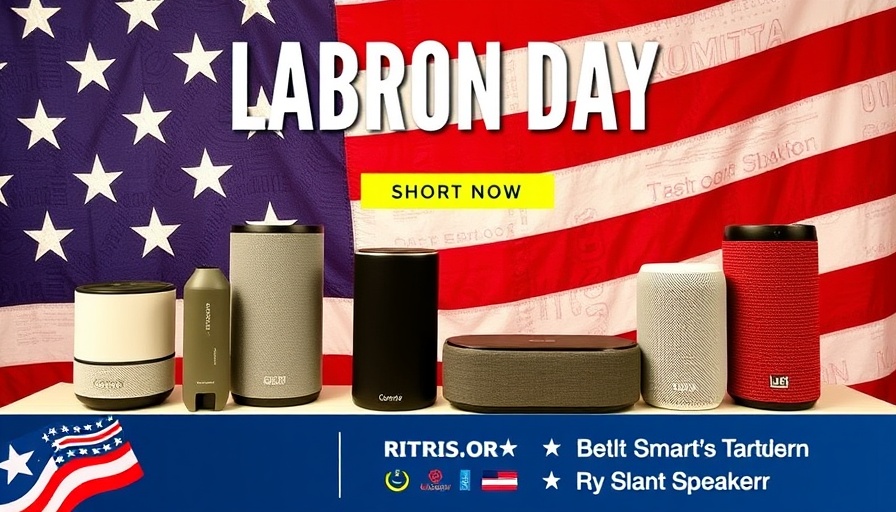 Labor Day 2025 deals on top tech with smart speakers over American flag.