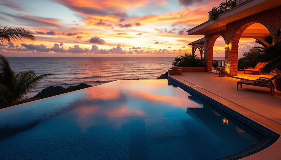 Luxurious Chileno Bay real estate with infinity pool at sunset.