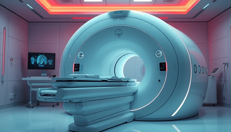 Futuristic MRI machine in a bright, sterile medical room.