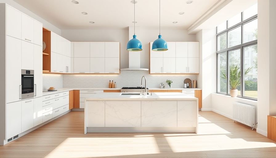 Modern kitchen design highlighting marble island and cabinetry.