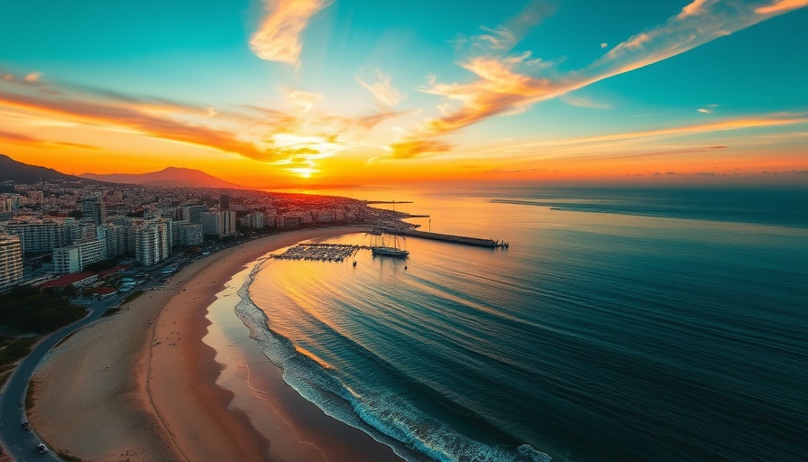 Aerial view of Los Cabos coastline at sunset.