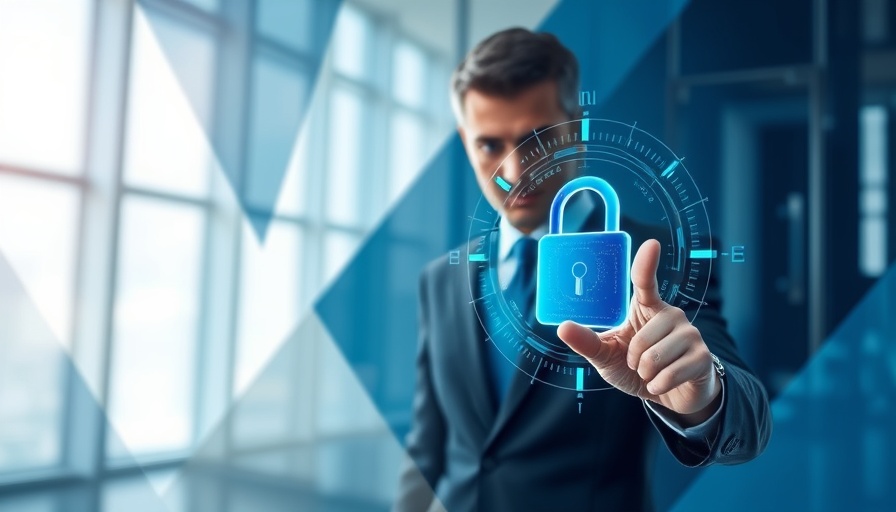 Businessman engaging with digital lock hologram for theft prevention strategies.