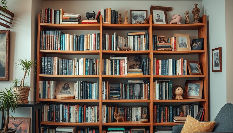 Diverse bookshelf in a cozy setting with historical books.