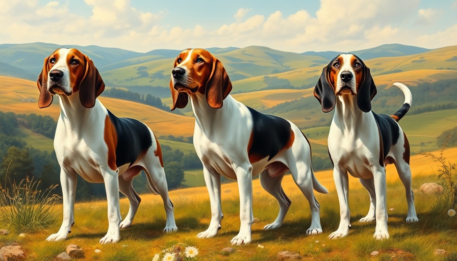 Three hounds in lush historical fiction setting.