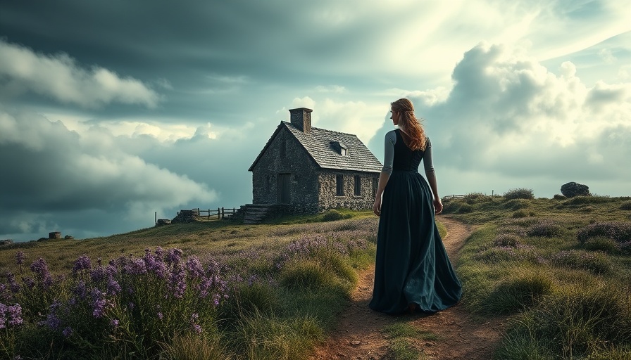 Historical fiction mystery book cover art with stone cottage.