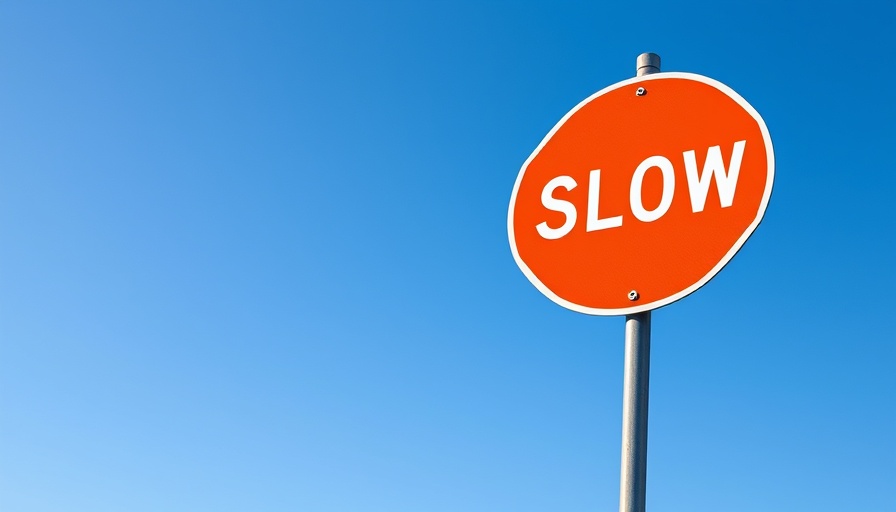 Orange 'SLOW' sign against blue sky symbolizing HVACR business growth.