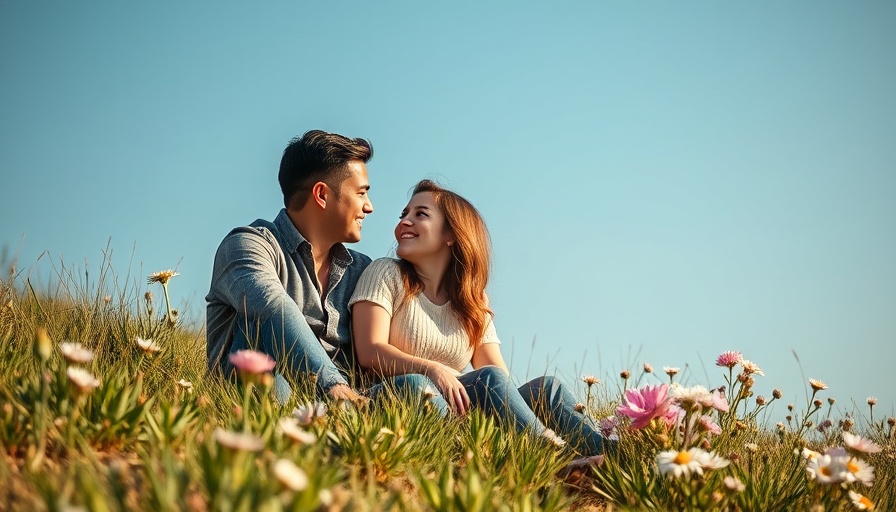 Young couple on grassy hill showcasing clean romance.