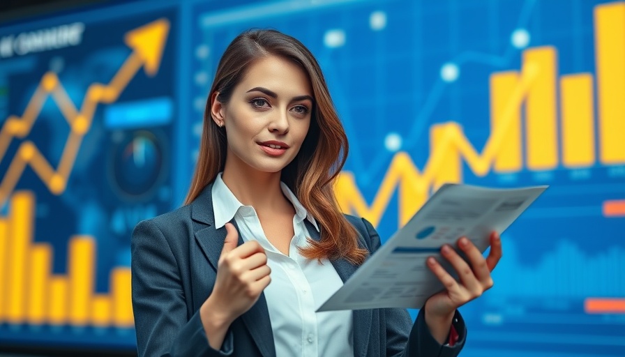 HVAC Sales Decline: Professional woman presenting in front of graph backdrop.