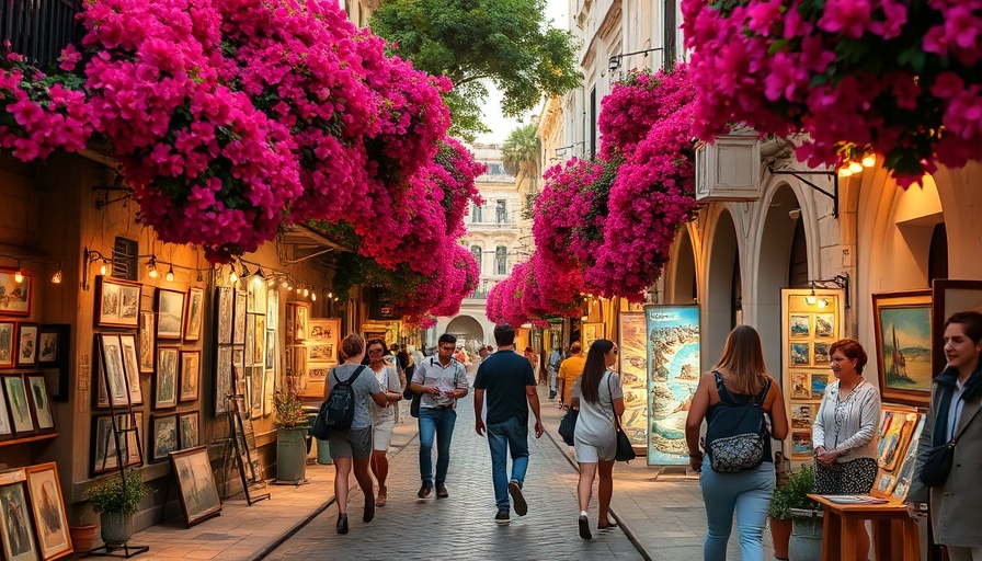 Los Cabos tourist spot with art and bougainvillea makeover.