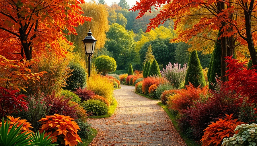Autumn garden path with colorful fall foliage - fall gardening tips