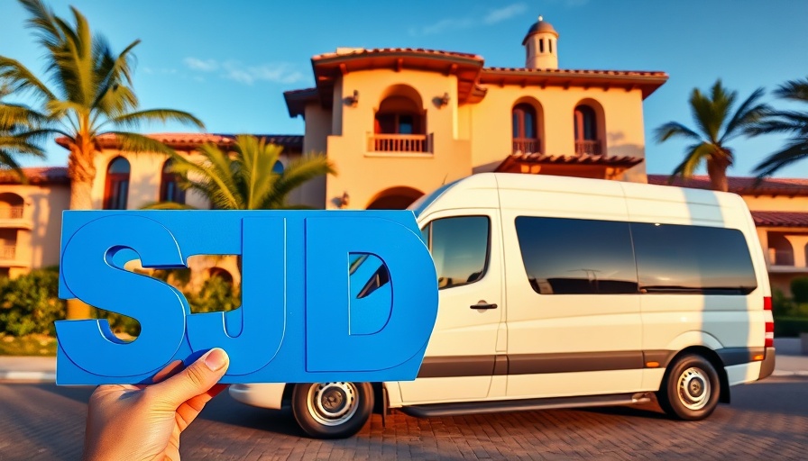Cabo wedding transportation sign and van outside resort.