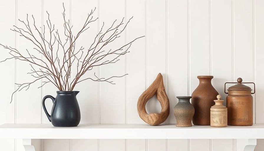 Rustic decor on a shelf highlighting natural elements.