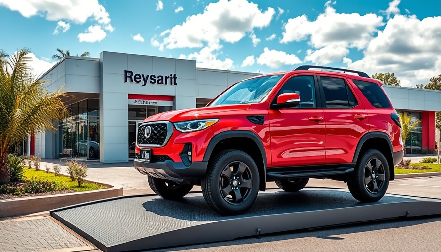 Red Jeep SUV at dealership showcasing Stellantis $13 billion investment.