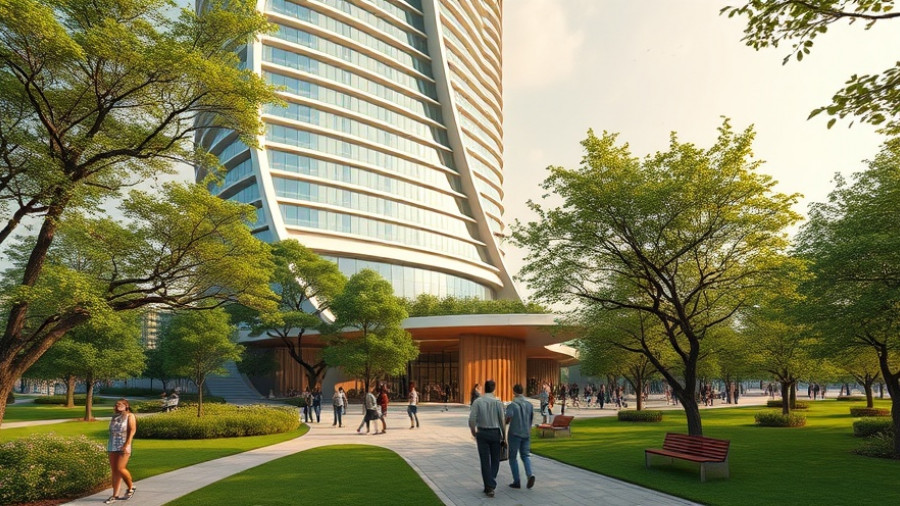 Modern Kelowna hotel project in a vibrant park setting.