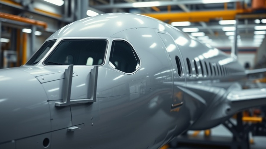 Boeing 737 Max fuselage section in assembly factory.