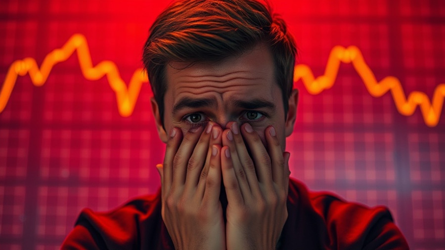 Risks of cryptocurrency investing, worried man and declining graph.