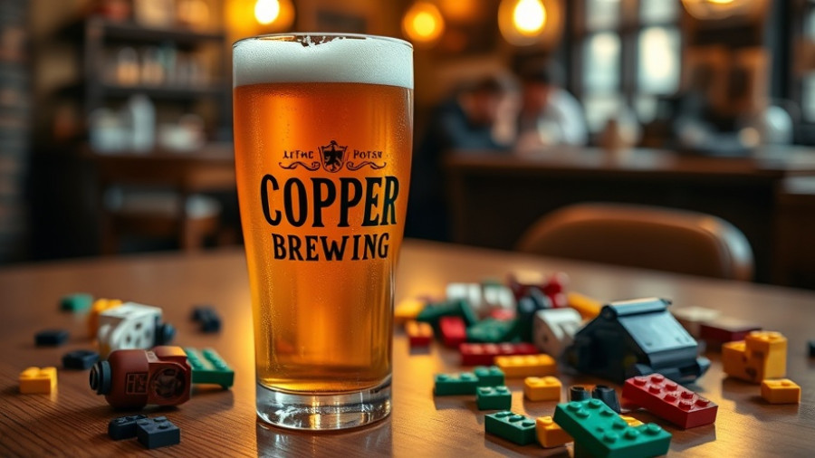 Craft beer with LEGO Harry Potter set in cozy cafe setting.