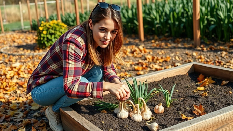 Woman planting garlic in garden, highlighting benefits of planting garlic.