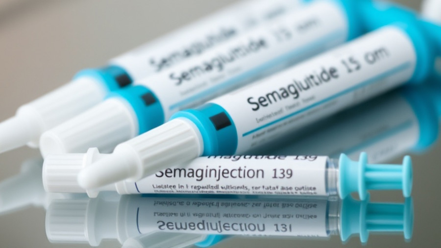 Semaglutide injection pens highlighting heart health benefits on a reflective surface