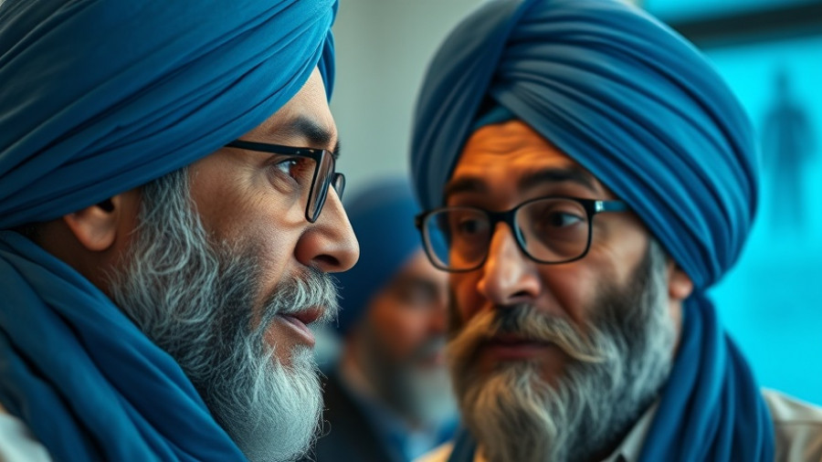 Men in blue turbans discussing Canada India relationship Sikh activists.