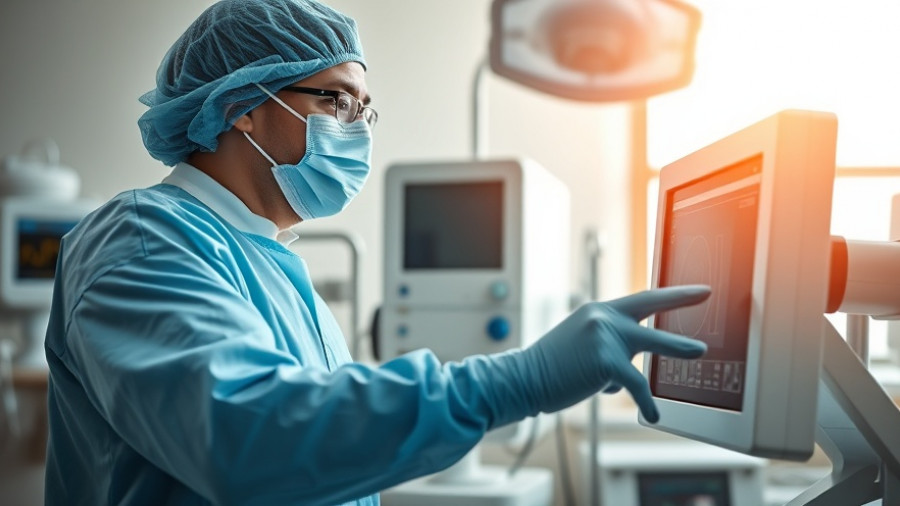 A healthcare worker in protective gear examines a monitor in a hospital room, related to healthcare systems dismantling BC Interior.