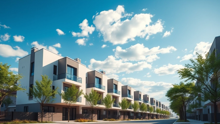 Modern Kelowna housing developments under blue skies.