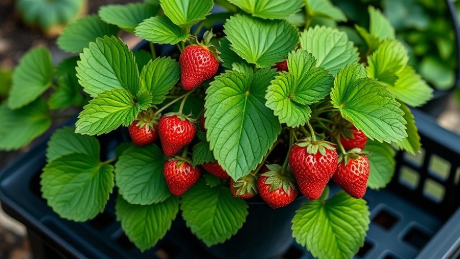 Overwintering potted perennials: strawberry plant with red glow