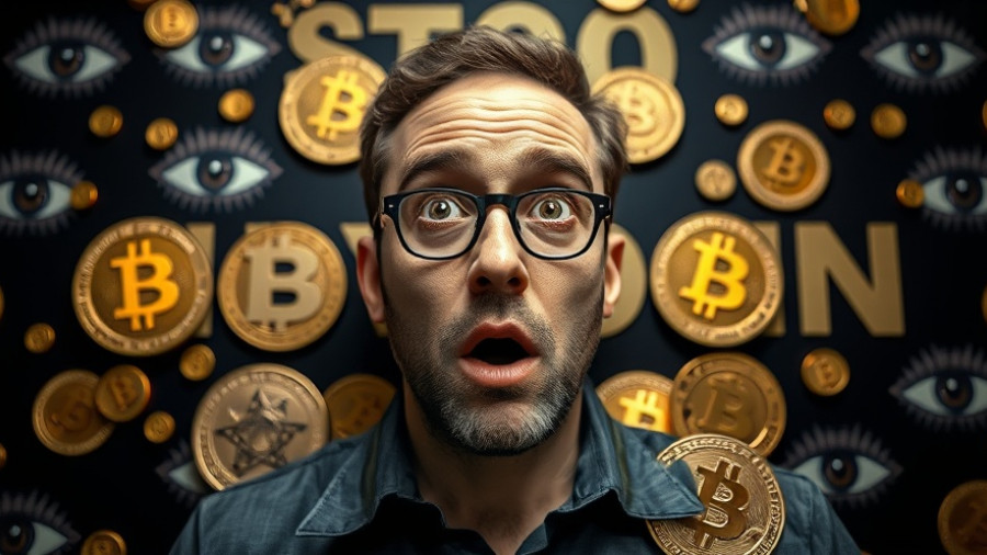Surprised man with crypto symbols highlighting privacy in crypto market.