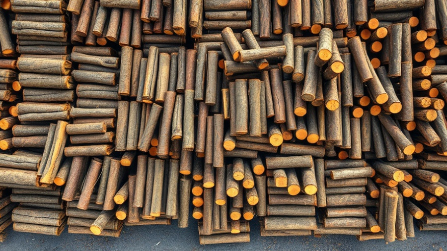 Aerial view of stacked logs at B.C. Forestry Summit.