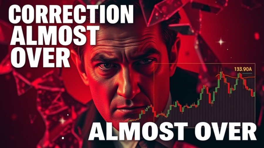 Worried man with Bitcoin chart and crypto correction text.