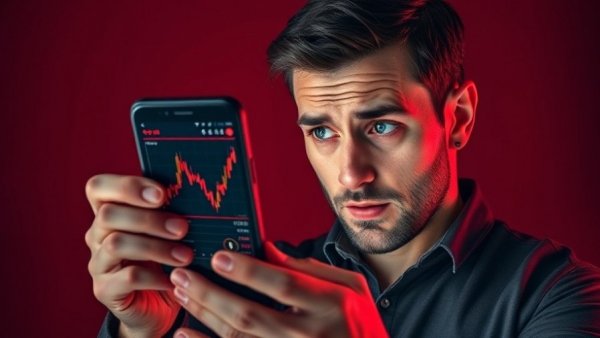 Bitcoin bottom indicators depicted on phone with red candlestick chart.