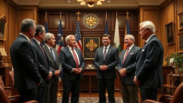 Distinguished group discussing obesity drug access in formal setting.