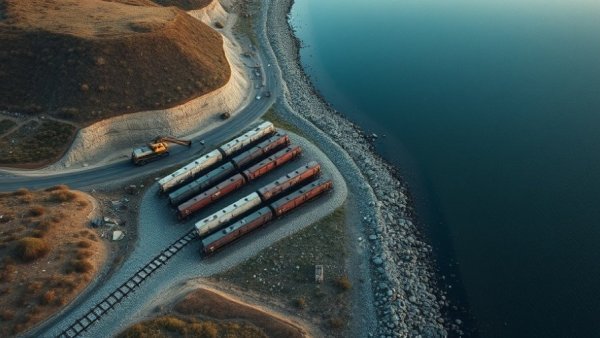 Aerial photo of B.C. train derailment causing water contamination.