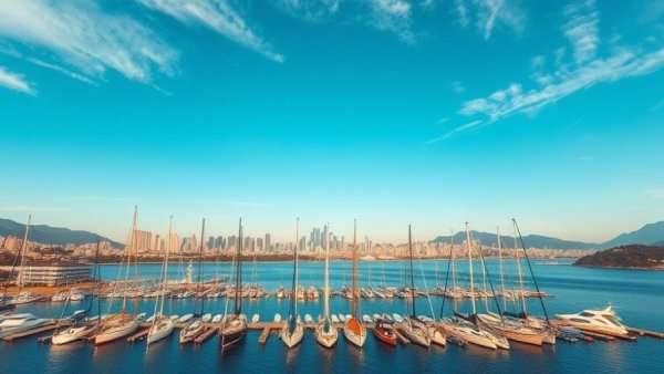 Aerial view of marina and cityscape, illustrating drones in policing.
