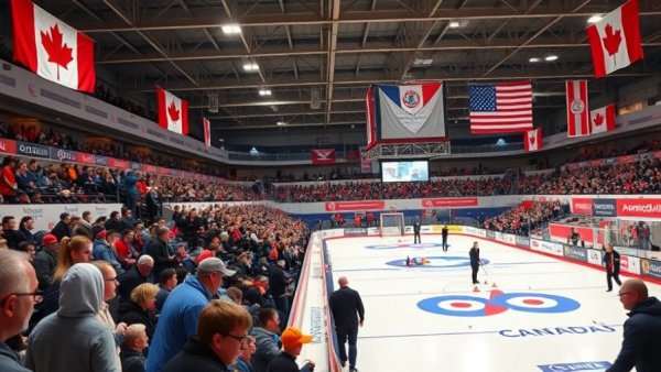 Kelowna Economic Impact from CCMAs in a lively curling arena with flags.
