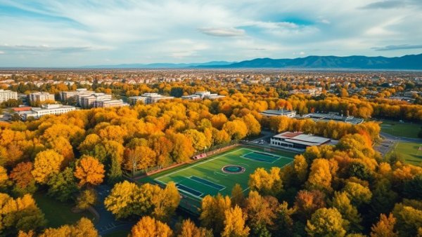 Kwikwetlem First Nation land claim area with autumn foliage, aerial view.