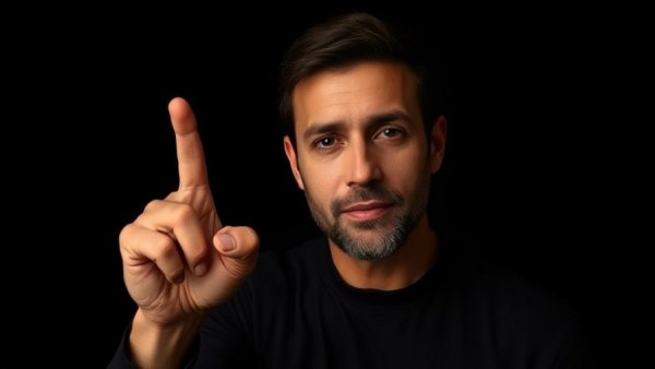 Confident man pointing in cinematic photo, buy Bitcoin now theme.