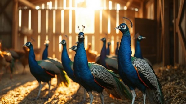 Critteraid peacocks saved from euthanasia relief in sunlight.
