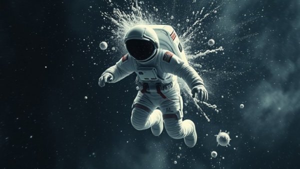 Radical Cure for Internet Addiction concept with astronaut disintegrating