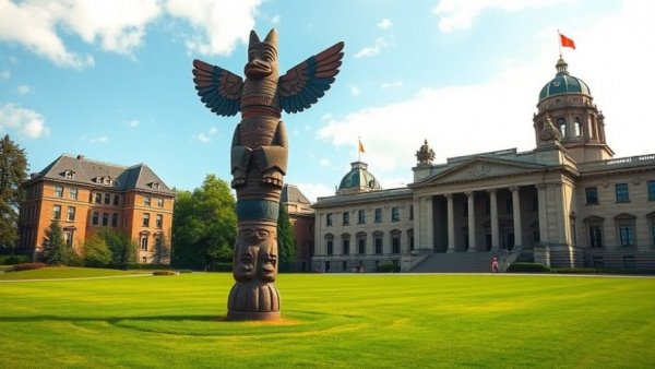 Totem pole near Victoria's parliament; repeal DRIPA reconciliation.
