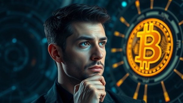 Current market dynamics concept featuring man and Bitcoin.