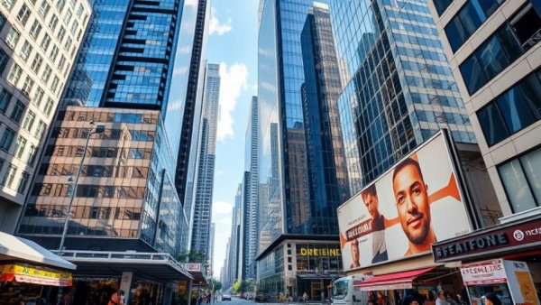 Modern Fifth Avenue real estate investment featuring tall glass skyscraper.