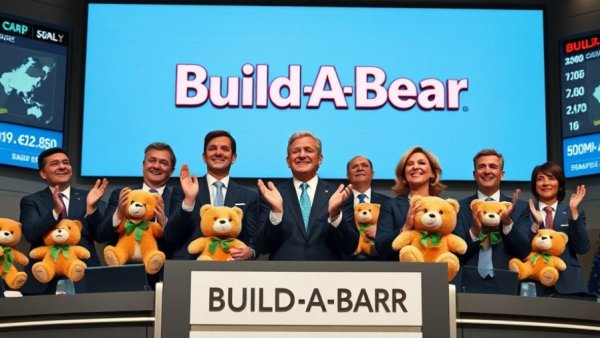 Build-A-Bear executives celebrate stock exchange milestone.