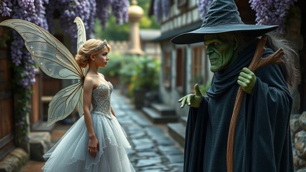 Wicked: For Good home release - fairy and witch confrontation.
