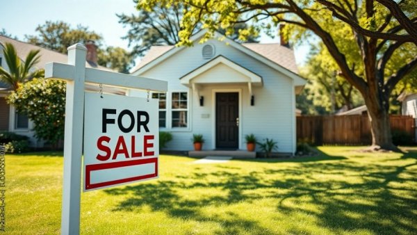 Home for sale with green lawn, sign emphasizes stabilized prices.