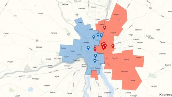 Map of Kelowna showing power outage areas.