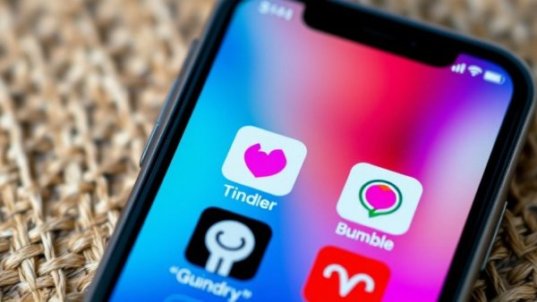 Smartphone display with dating apps for job networking concept.