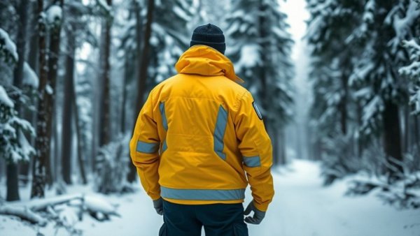 Rescue team member in snowy Big White forest during snowshoer rescue.