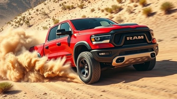 Ram TRX V-8 truck in action on desert terrain.